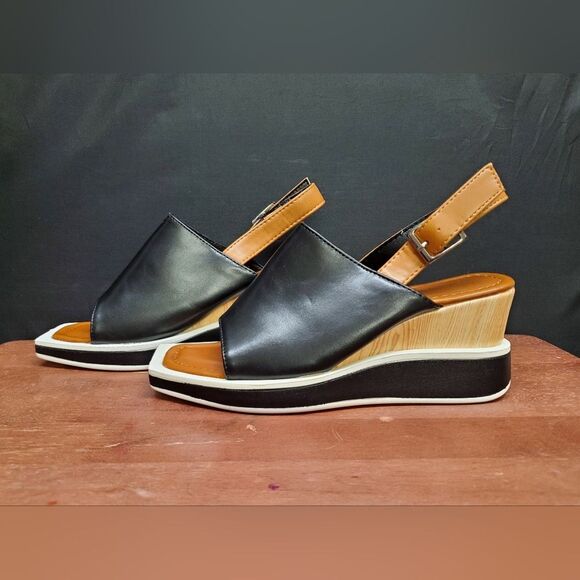 Extreme Sandal Wedge by Eddie Marc in Tasha Black Size 6 - Picture 1 of 8